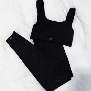 SET Active Black Ribbed Leggings & Crop Tank Set